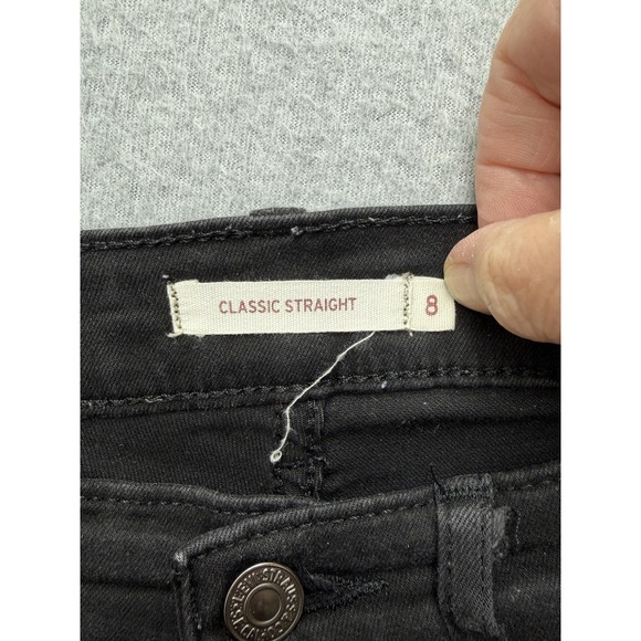 Levis Classic Straight Jeans Womens 8 Short Black Dark Wash Mid Rise Stretch - Picture 9 of 14